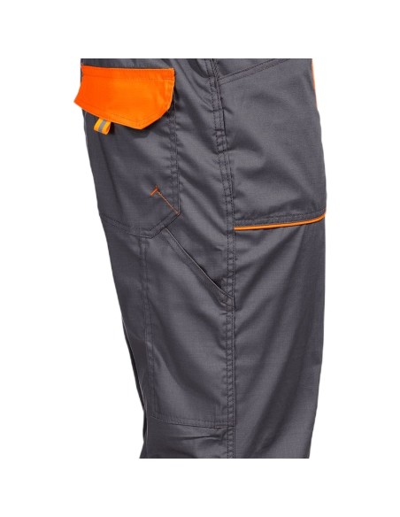 Pantaloni cu pieptar, de lucru, pentru vară, ripstop, 190 g/mp, Prisma Light Stretch Grey/Orange