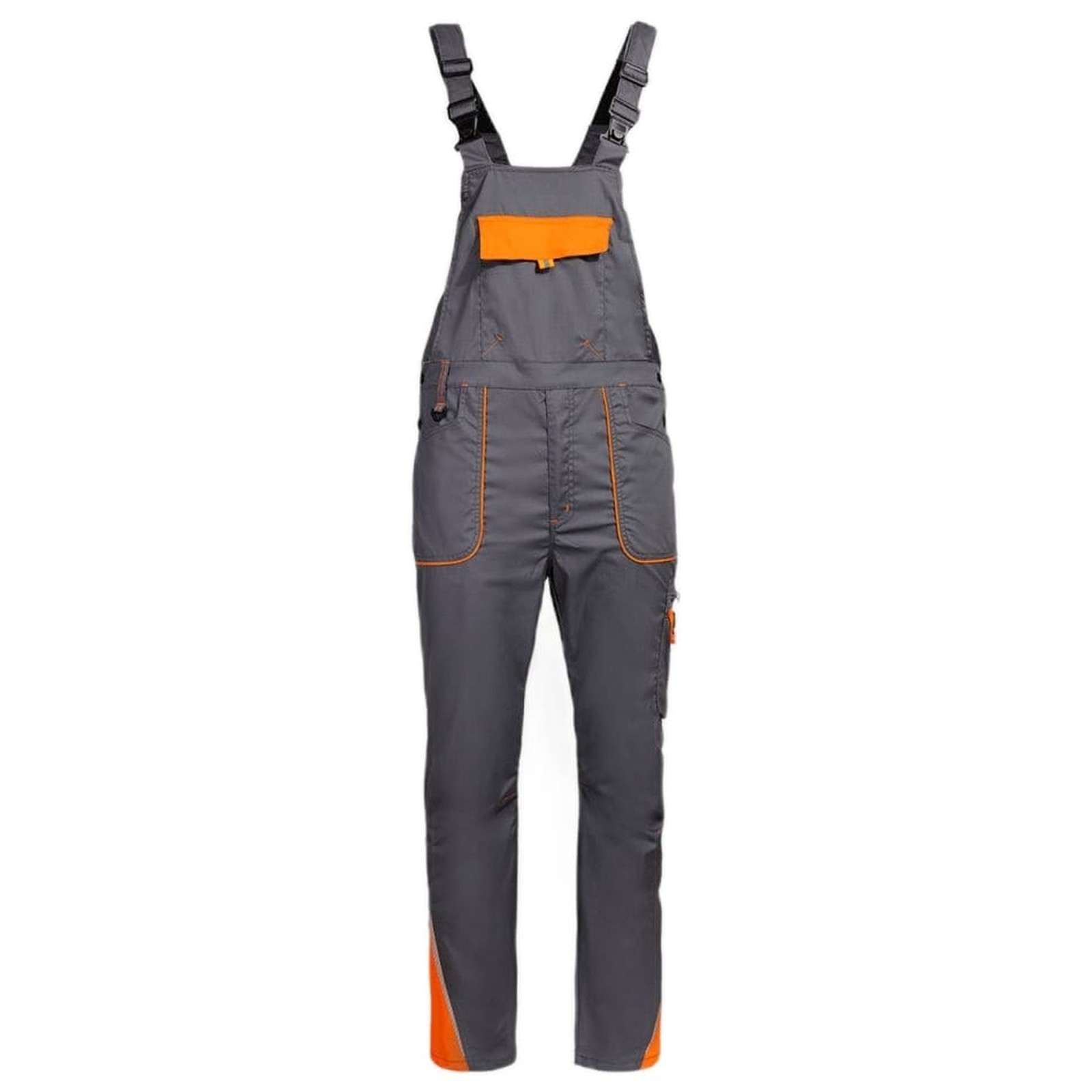 Pantaloni cu pieptar, de lucru, pentru vară, ripstop, 190 g/mp, Prisma Light Stretch Grey/Orange