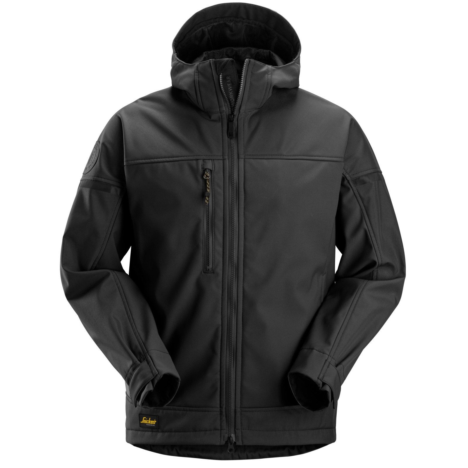 Jachetă softshell stretch, cu glugă, pentru bărbați, Snickers Workwear, AllroundWork, 1226, Black/Black