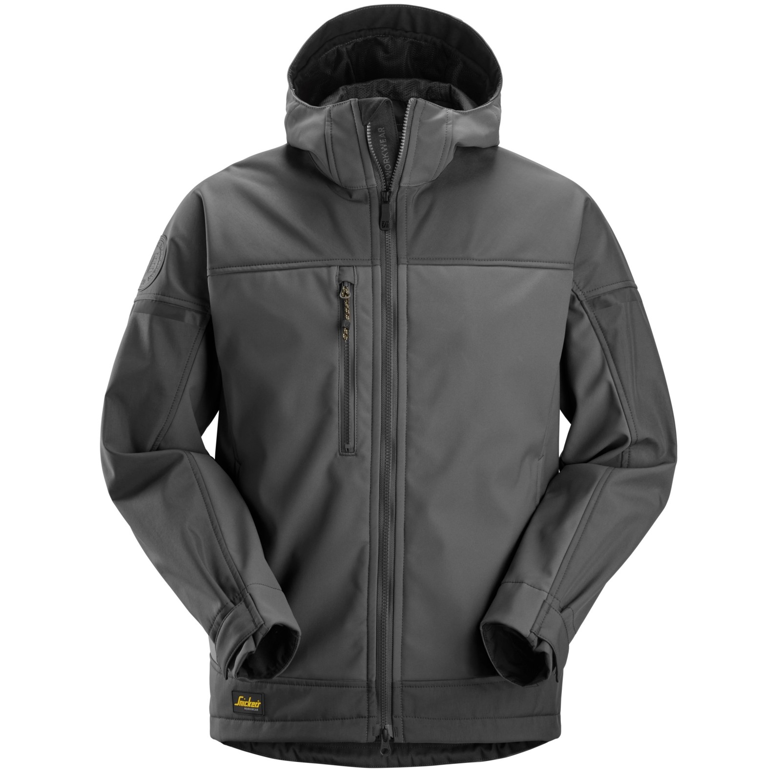 Jachetă softshell stretch, cu glugă, pentru bărbați, Snickers Workwear, AllroundWork, 1226, Steel Grey/Dark Steel Grey
