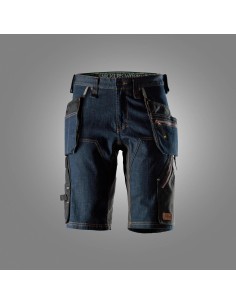 Pantaloni scurți de lucru, din denim, cu buzunare holster, Snickers Workwear, FlexiWork, 6155, Denim/Black
