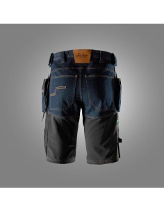 Pantaloni scurți de lucru, din denim, cu buzunare holster, Snickers Workwear, FlexiWork, 6155, Denim/Black 2