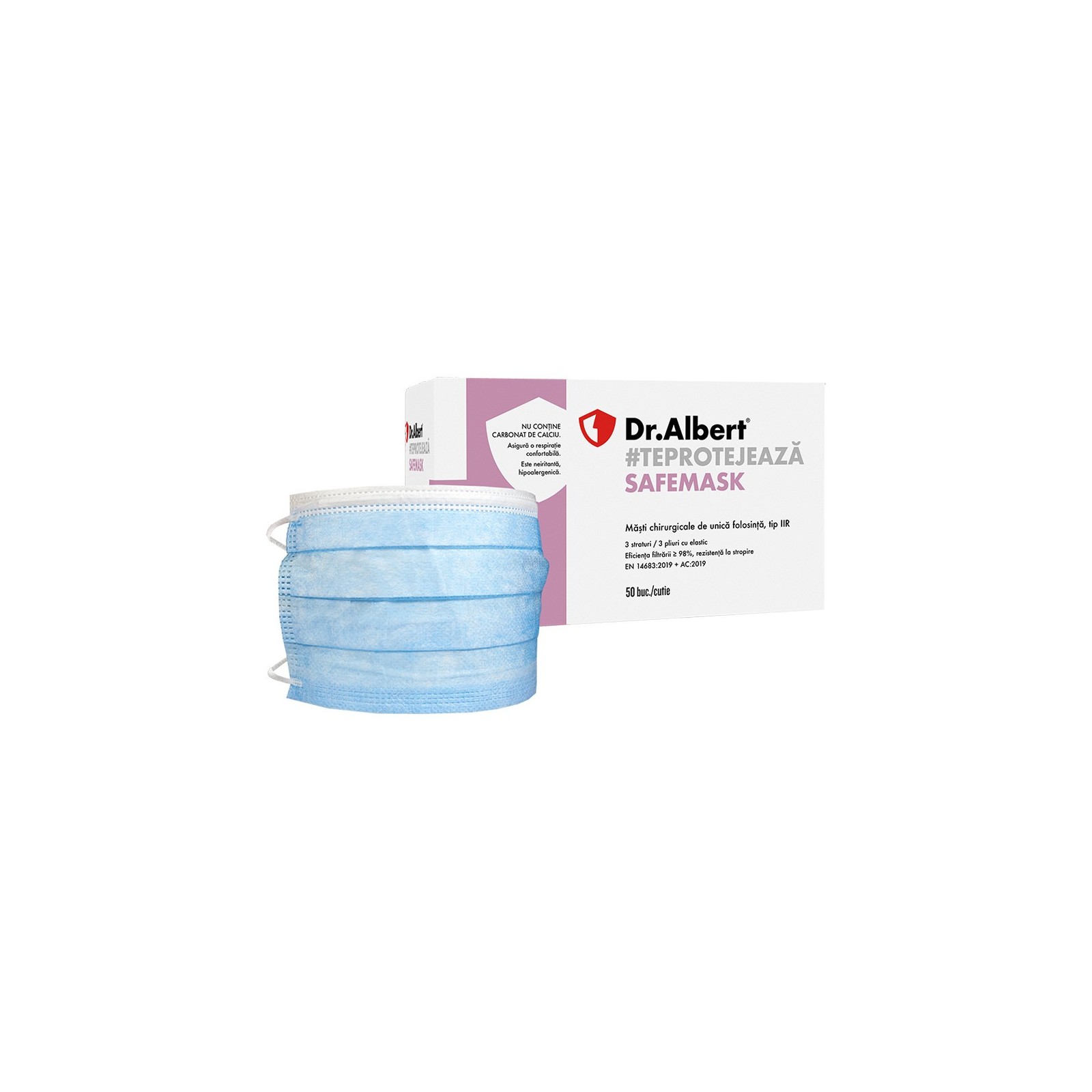 Dr.Albert - Masca chirurgicala, tip IIR, rezistență la stropire, set 50 buc