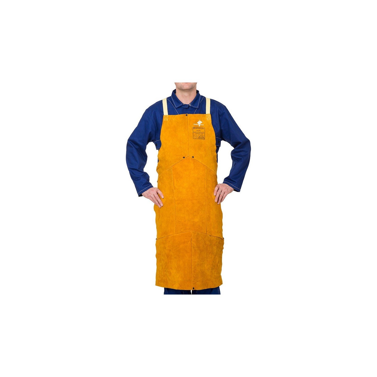 Șorț pentru sudură, din șpalt de vită, cusături Kevlar, Weldas Golden Brown