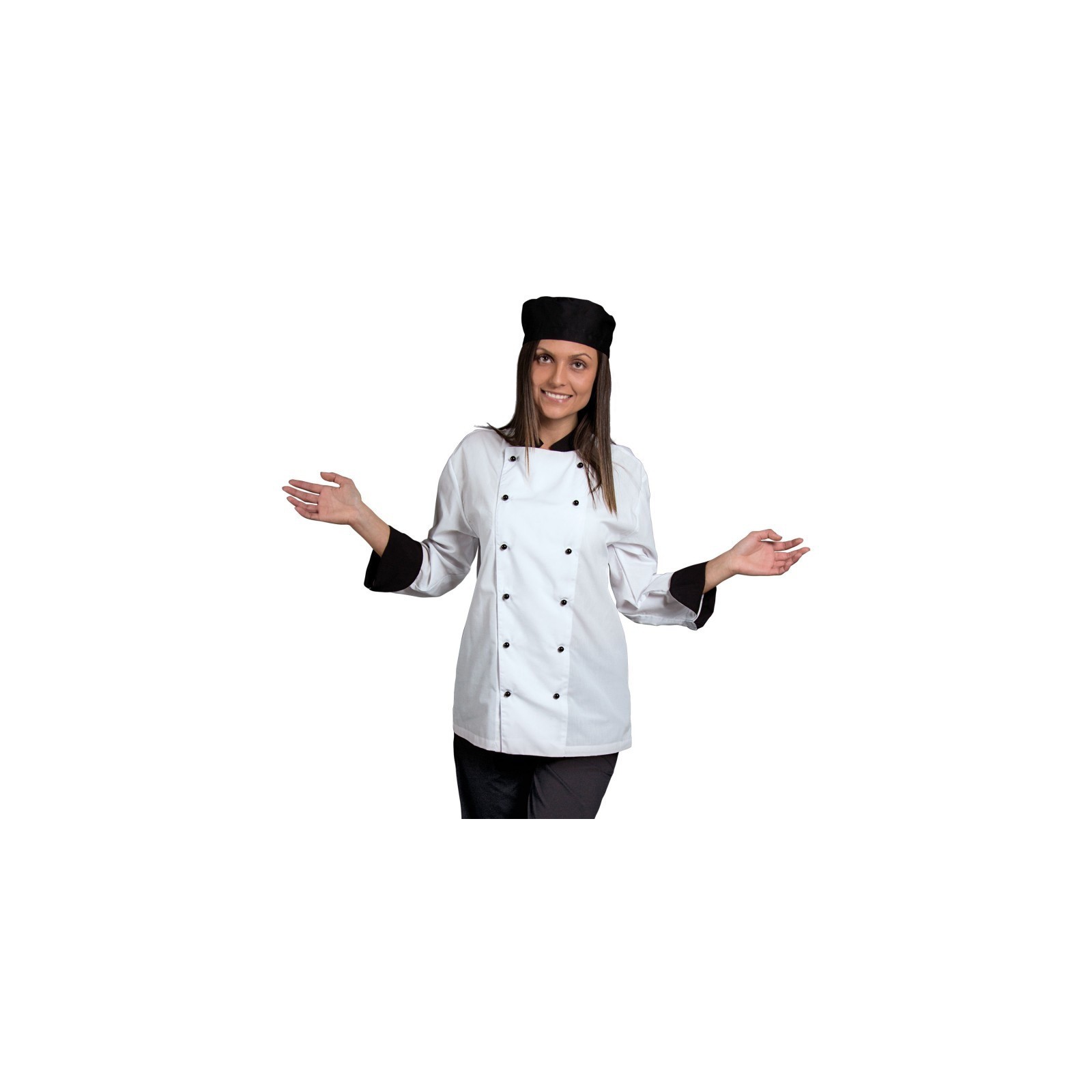 Tunică pentru bucătari, mânecă lungă, unisex, Napoli White/Black