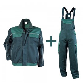 Costum de lucru din bumbac, jachetă + pantaloni cu pieptar, 240 g/mp, Asimo Green