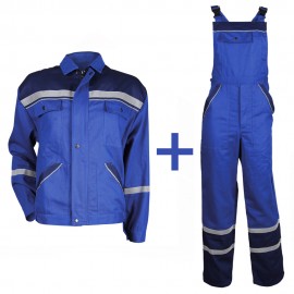 Costum de lucru, jachetă + pantaloni cu pieptar, benzi reflectorizante, Collins Blue