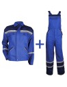 Costum de lucru cu benzi reflectorizante, jachetă + pantaloni cu pieptar, Collins Blue