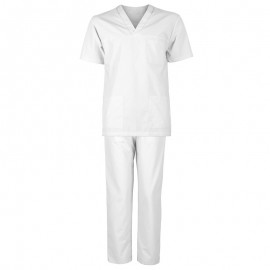 Costum medical unisex: tunică + pantaloni, bumbac & poliester, 120 g/mp, M3 White