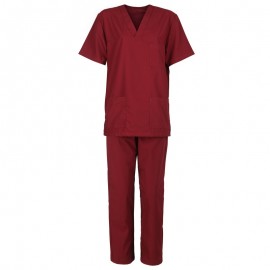 Costum medical unisex: tunică + pantaloni, bumbac & poliester, 120 g/mp, M3 Bordeaux