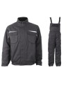 Costum termoizolant de lucru pentru iarnă, din două piese: jachetă + pantaloni cu pieptar Kastor grey, hidrofob, bumbac 100%