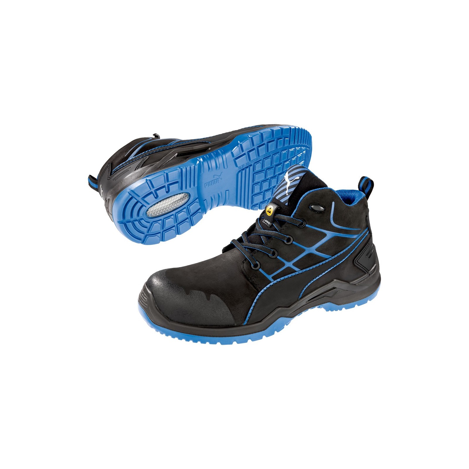 Bocanci de protecție din piele, Puma Kryptone Blue Mid S3P ESD SRC