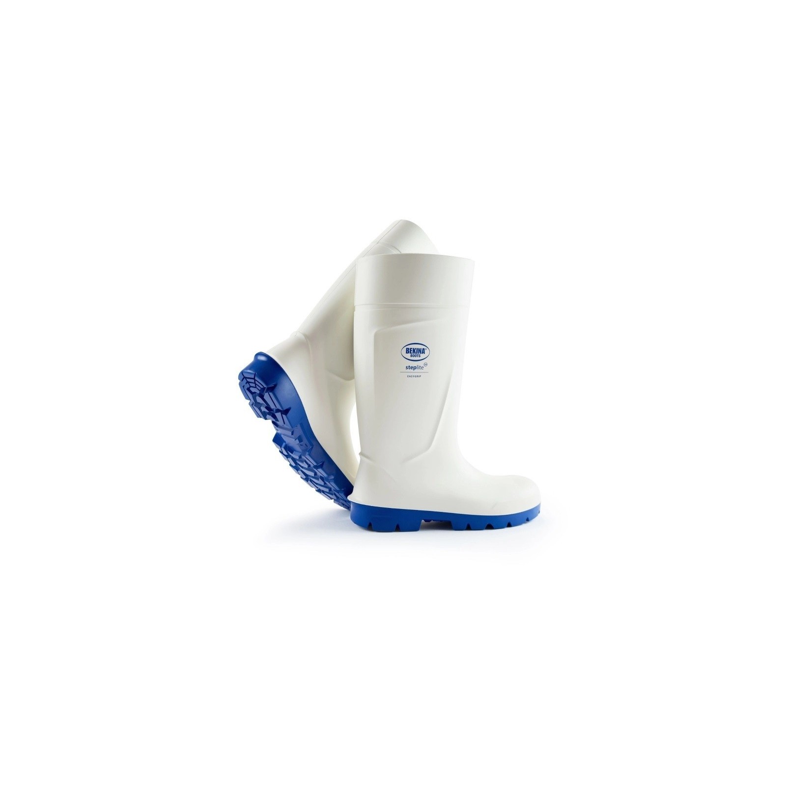 Cizme de protecție cu bombeu metalic, Bekina Steplite EasyGrip, S4, alb/albastru