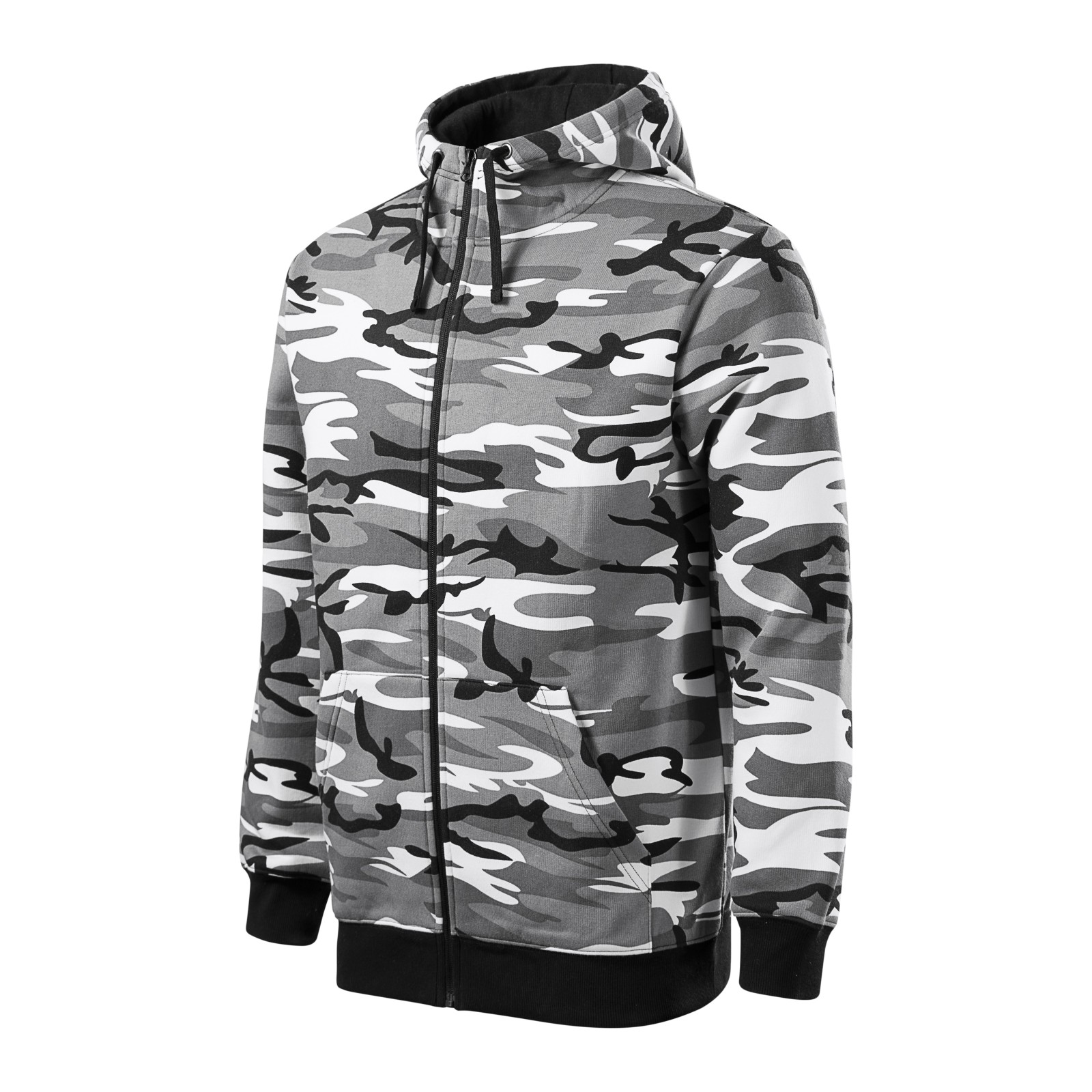 Hanorac pentru bărbați cu glugă și imprimeu camuflaj, Camo Zipper, 300 g/mp