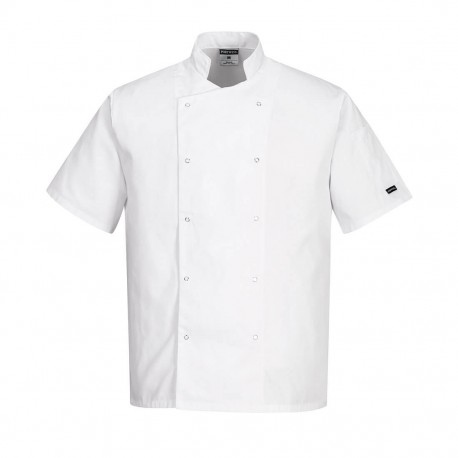 Tunică albă pentru bucătari, cu mânecă scurtă Portwest C733, 190 g/mp