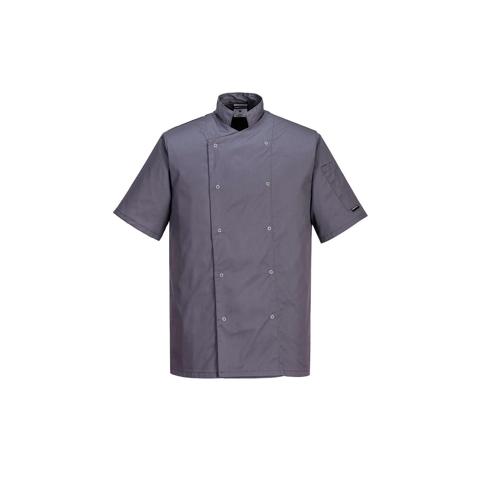 Tunică gri unisex pentru bucătari, cu mânecă scurtă Portwest C733, 190 g/mp