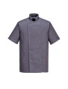 Tunică gri unisex pentru bucătari, cu mânecă scurtă Portwest C733, 190 g/mp