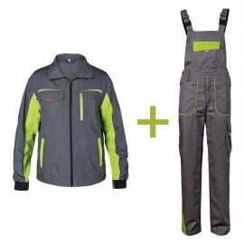 Costum de lucru pentru vară, jachetă & pantaloni cu pieptar, Prisma Ripstop Grey/Green