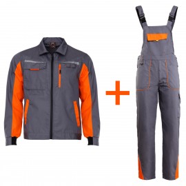Costum de lucru pentru vară, jachetă & pantaloni cu pieptar, Prisma Ripstop Grey/Orange