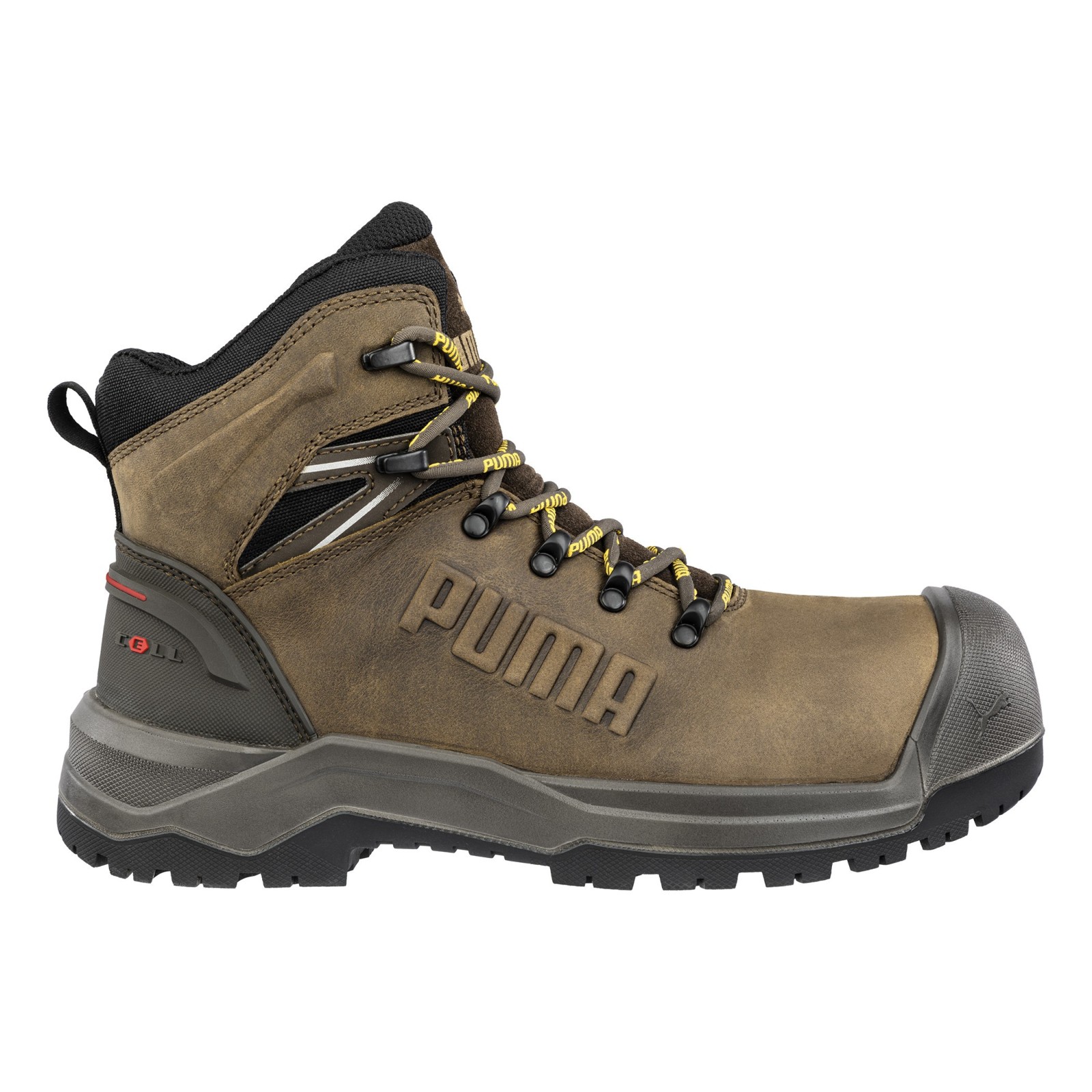 Bocanci de protecție pentru bărbați, cu bombeu din fibră de sticlă, Puma Iron HD Brown S3S FO LG SR