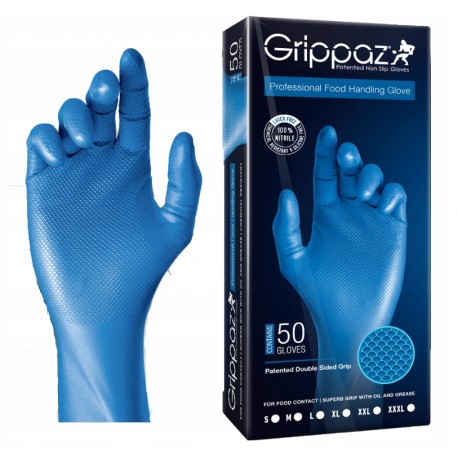 Mănuși din nitril, nepudrate, texturate, groase, rezistente, set 50 buc, Grippaz, albastru