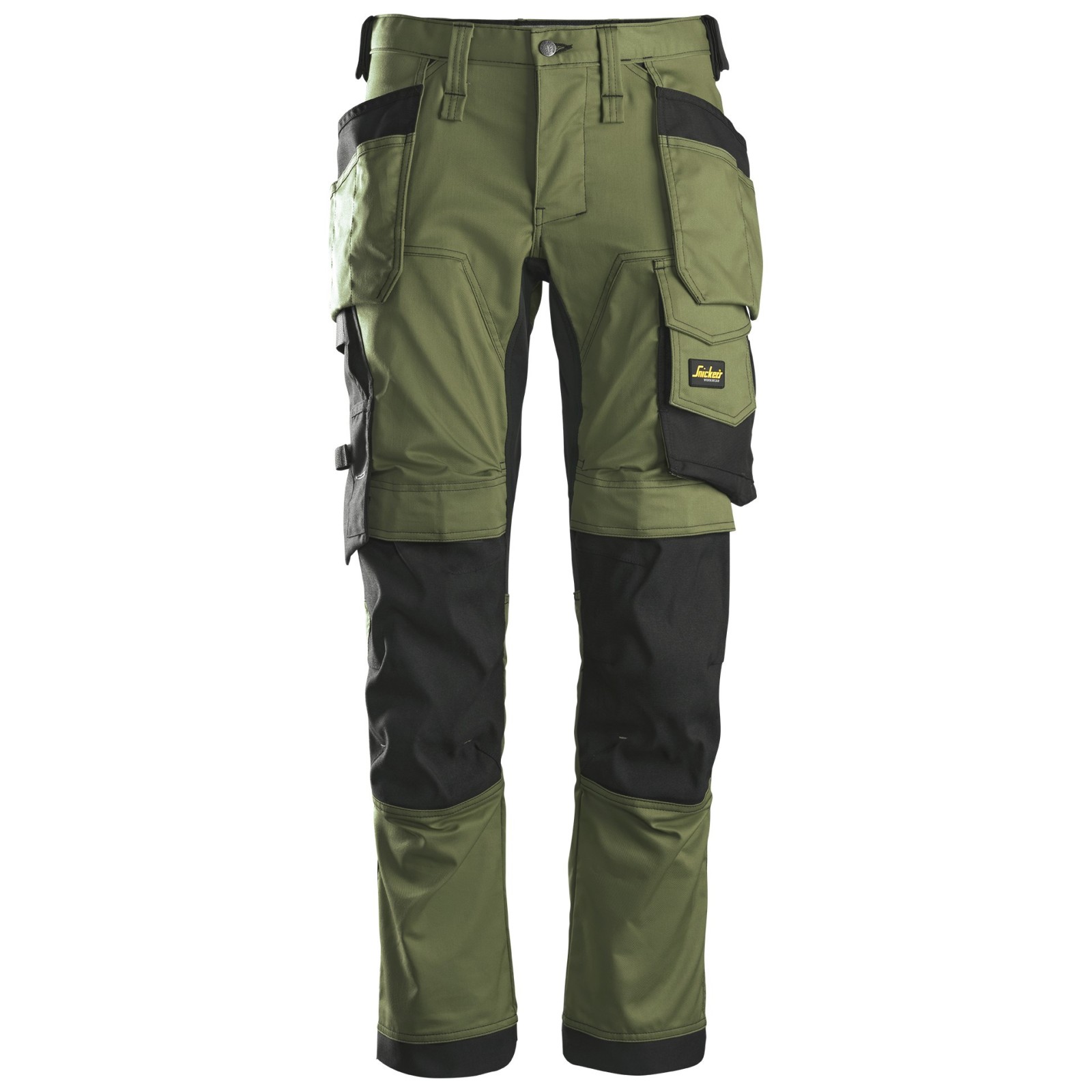Pantaloni de lucru, stretch, cu buzunare holster, Snickers Workwear, AllroundWork, 6241, Khaki Green/Black