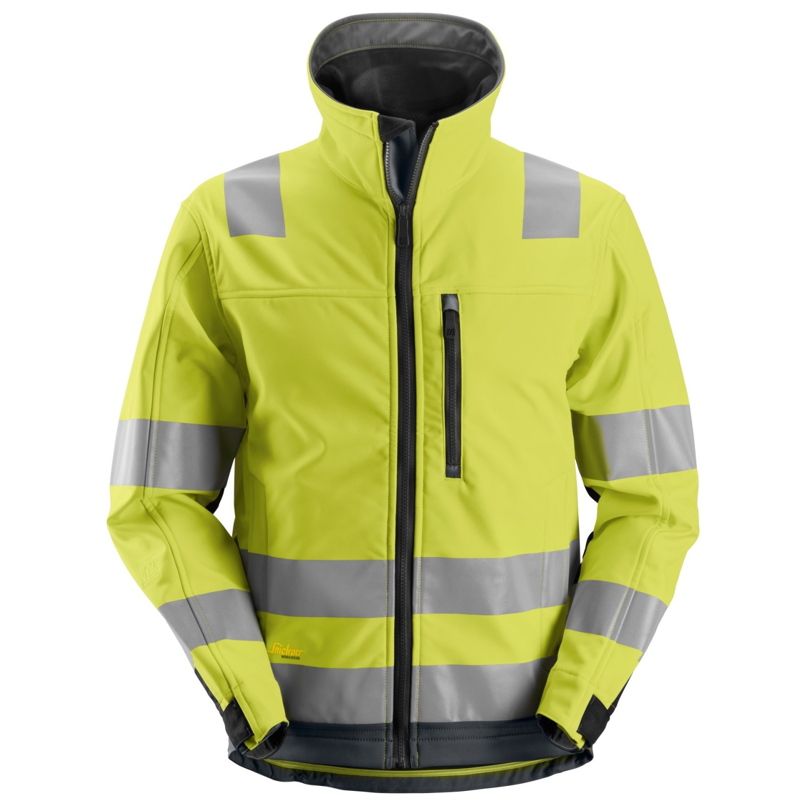 Jachetă softshell reflectorizantă, CL 3, Snickers Workwear, AllroundWork, 1230, Yellow/Steel Grey