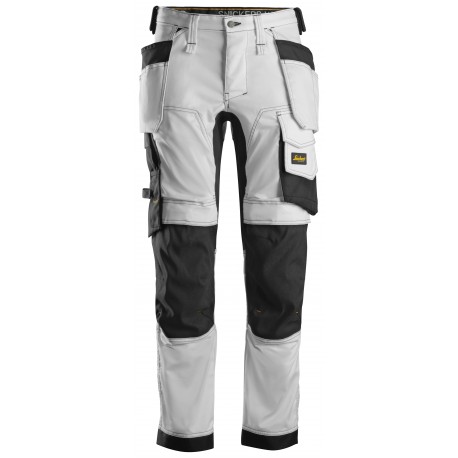 Pantaloni de lucru, stretch, cu buzunare holster, Snickers Workwear, AllroundWork, 6241, White/Black