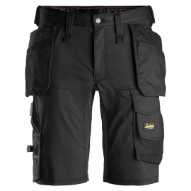 Pantaloni scurți de lucru, stretch, cu buzunare holster, Snickers Workwear, AllroundWork, 6141, Black/Black