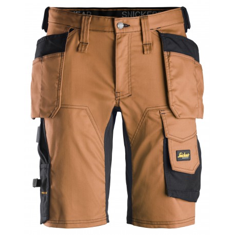 Pantaloni scurți de lucru, stretch, cu buzunare holster, Snickers Workwear, AllroundWork, 6141, Brown/Black