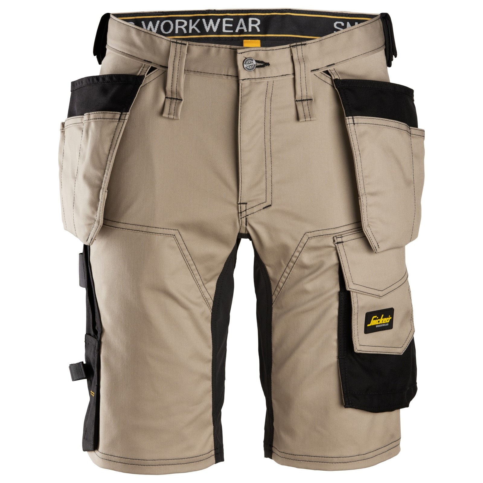 Pantaloni scurți de lucru, stretch, cu buzunare holster, Snickers Workwear, AllroundWork, 6141, Khaki/Black