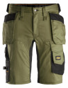 Pantaloni scurți de lucru, stretch, cu buzunare holster, Snickers Workwear, AllroundWork, 6141, Khaki Green/Black