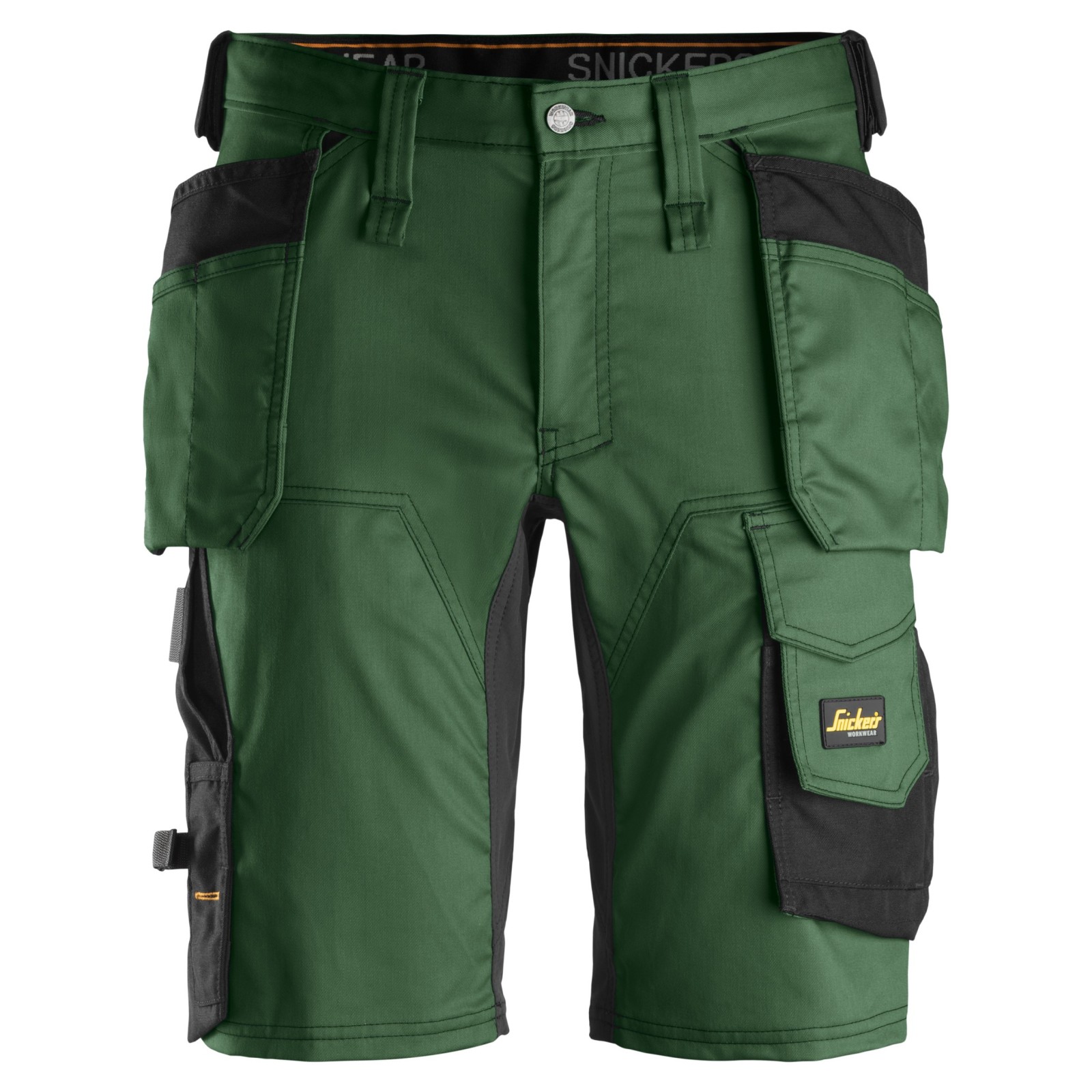 Pantaloni scurți de lucru, stretch, cu buzunare holster, Snickers Workwear, AllroundWork, 6141, Forest Green/Black
