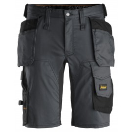Pantaloni scurți de lucru, stretch, cu buzunare holster, Snickers Workwear, AllroundWork, 6141, Steel Grey/Black