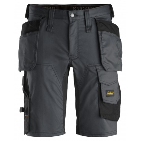 Pantaloni scurți de lucru, stretch, cu buzunare holster, Snickers Workwear, AllroundWork, 6141, Steel Grey/Black