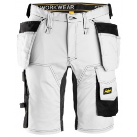 Pantaloni scurți de lucru, stretch, cu buzunare holster, Snickers Workwear, AllroundWork, 6141, White/Black