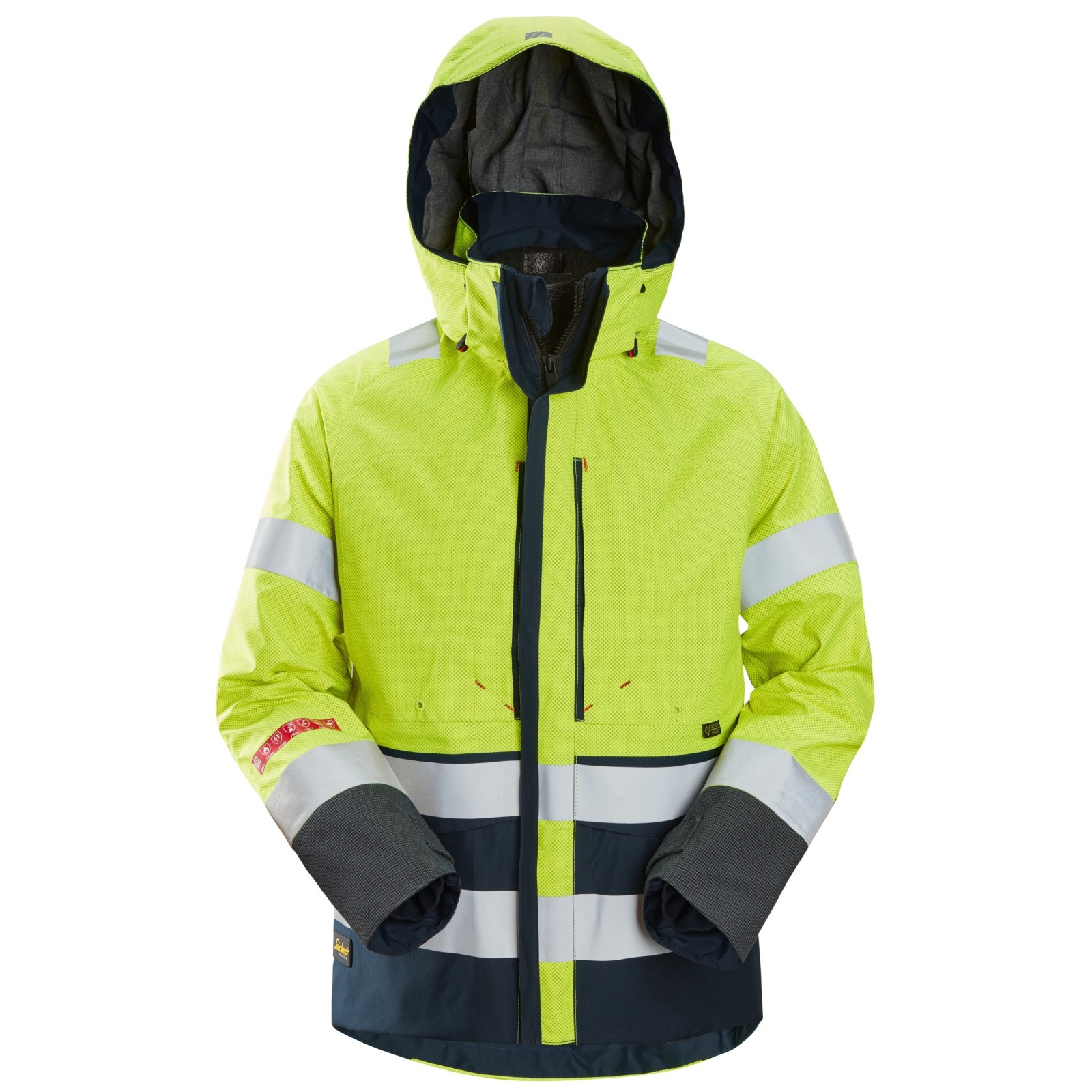 Geacă impermeabilă, GORE-TEX, multinormă, reflectorizantă, CL 3, Snickers Workwear, ProtecWork, 1668, Yellow/Navy