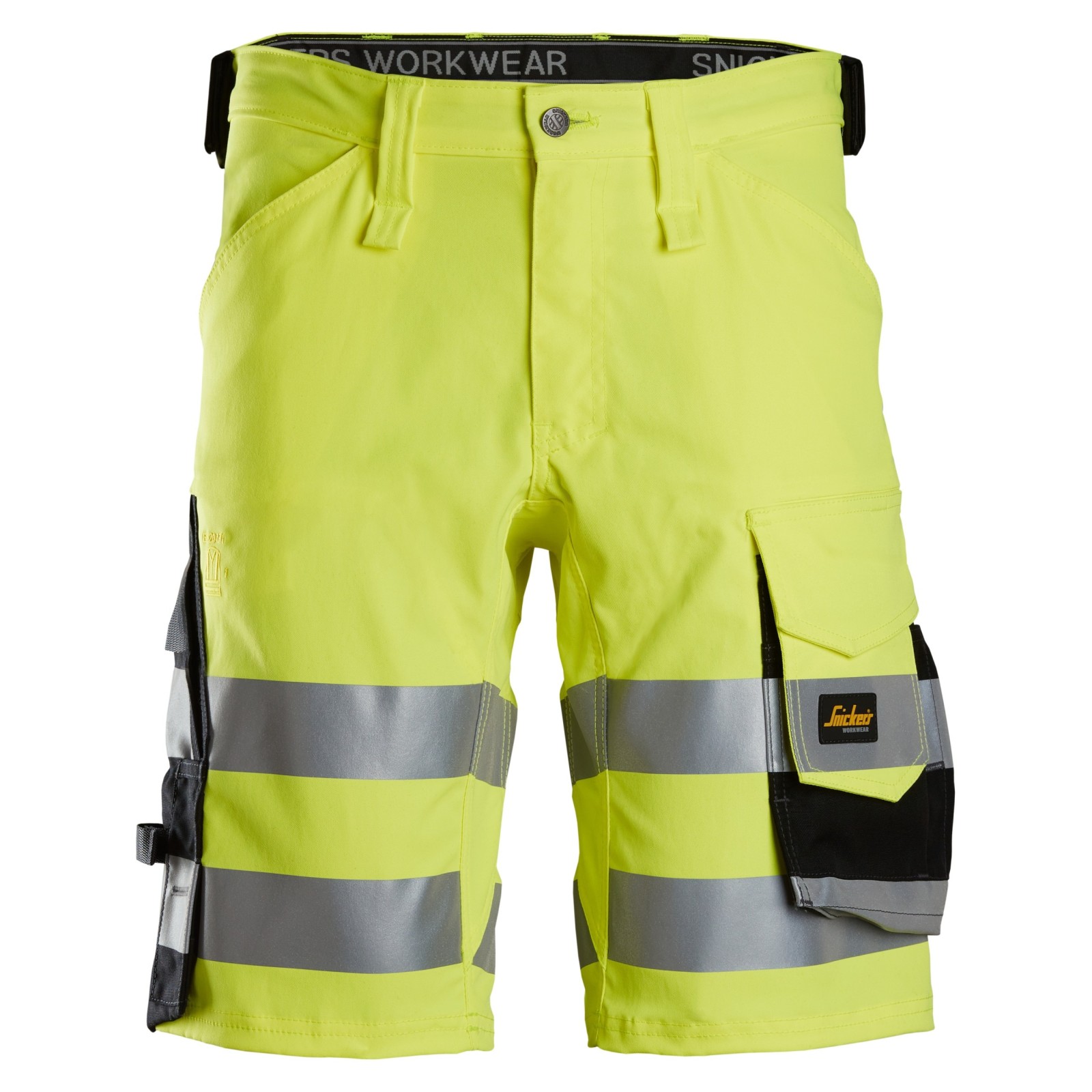 Pantaloni scurți reflectorizanți, stretch, CL 1, Snickers Workwear, 6136, Yellow/Black