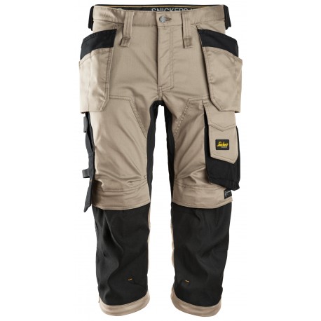 Pantaloni scurți de lucru, 3/4, stretch, cu buzunare holster, Snickers Workwear, AllroundWork, 6142, Khaki/Black