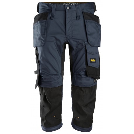 Pantaloni scurți de lucru, 3/4, stretch, cu buzunare holster, Snickers Workwear, AllroundWork, 6142, Navy/Black