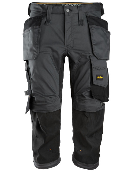 Pantaloni scurți de lucru, 3/4, stretch, cu buzunare holster, Snickers Workwear, AllroundWork, 6142, Black/Black