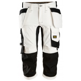 Pantaloni scurți de lucru, 3/4, stretch, cu buzunare holster, Snickers Workwear, AllroundWork, 6142, White/Black