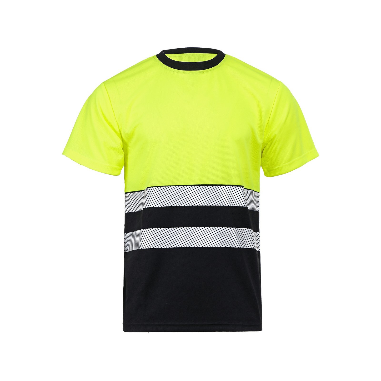 Tricou de înaltă vizibilitate, cu benzi reflectorizante, 100% poliester, Prisma HV Galben Negru