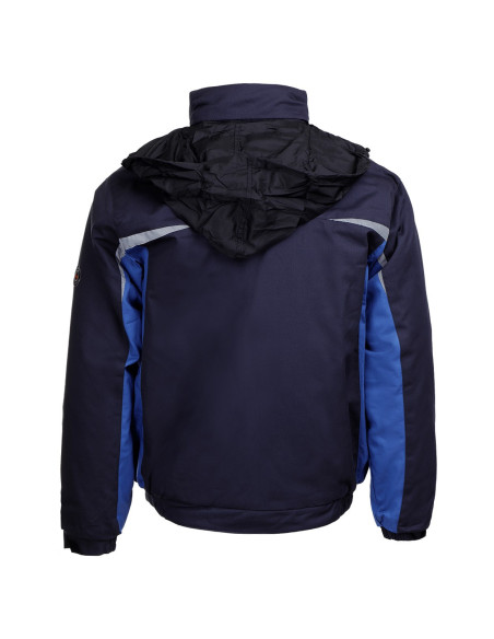 Costum de lucru pentru iarnă, din două piese: jachetă + pantaloni cu pieptar Kastor blue, bumbac 100%, 240 g/mp