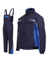Costum de lucru pentru iarnă, din două piese: jachetă + pantaloni cu pieptar Kastor blue, bumbac 100%, 240 g/mp