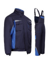 Costum de lucru pentru iarnă, din două piese: jachetă + pantaloni cu pieptar Kastor blue, bumbac 100%, 240 g/mp