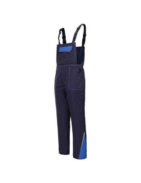 Costum de lucru pentru iarnă, din două piese: jachetă + pantaloni cu pieptar Kastor blue, bumbac 100%, 240 g/mp