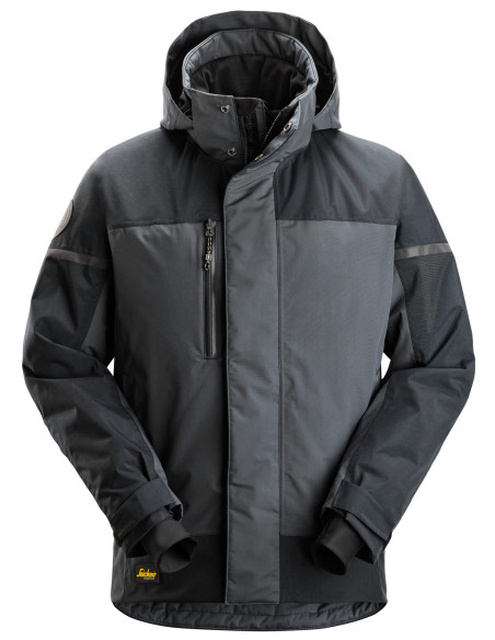 Geacă impermeabilă, termoizolantă, cu glugă, de iarnă, Snickers Workwear, AllroundWork, 1112, Steel Grey/Dark Steel Grey