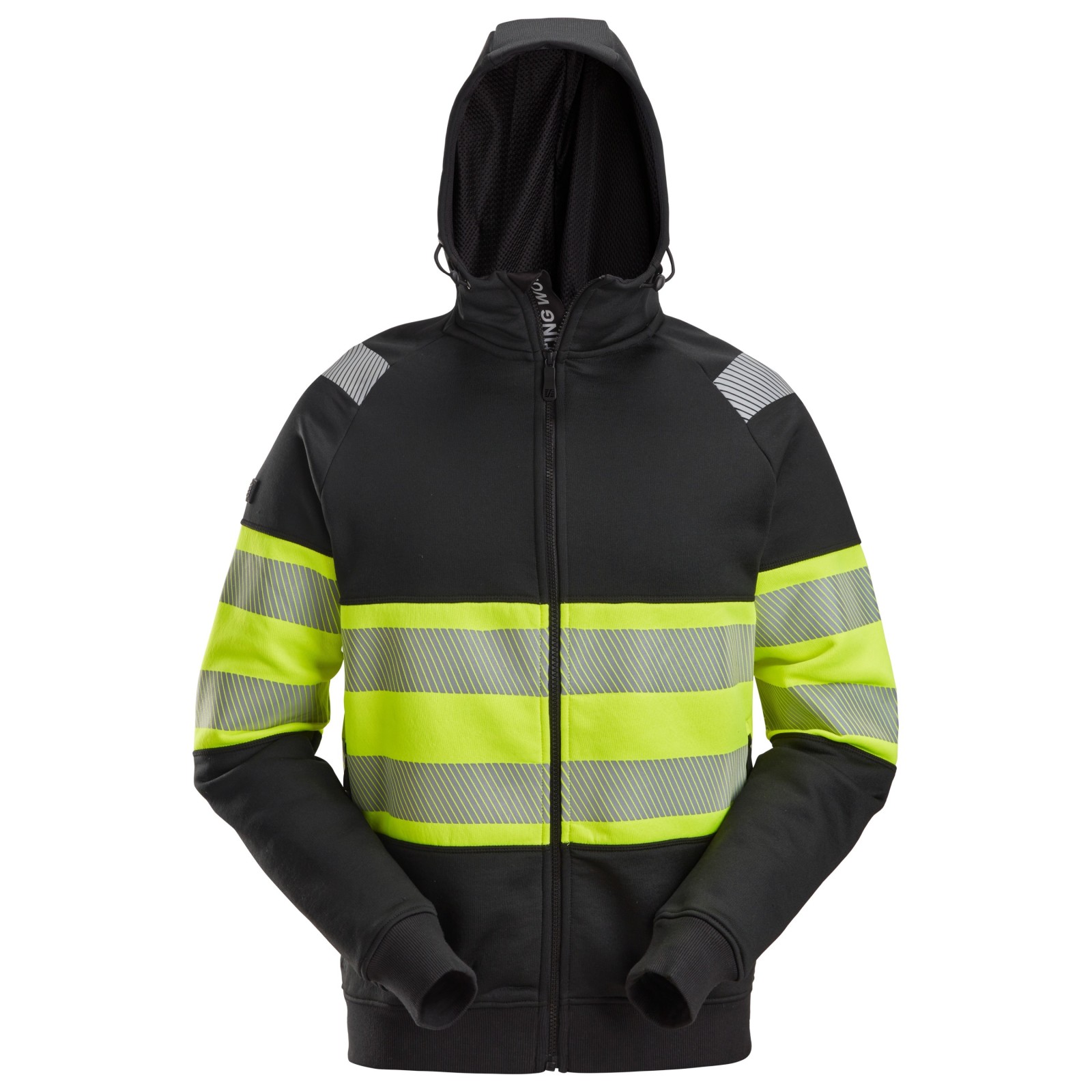 Hanorac reflectorizant cu fermoar și glugă, CL 1, Snickers Workwear, 2838, Black/High Vis Yellow