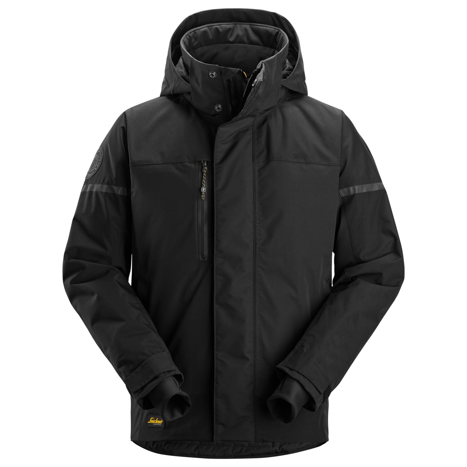 Geacă impermeabilă, termoizolantă, cu glugă, de iarnă, Snickers Workwear, AllroundWork, 1112, Black/Black